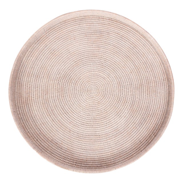 Artifacts Rattan Round Serving Ottoman Tray 32" Diameter, White Wash For Sale
