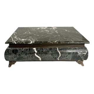 Mid-20th Century Green Marble Hinged Box With Brass Mounts & Black Felt Lining For Sale