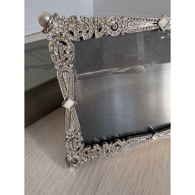Art Deco Olivia Riegel Art Deco Pearl and Crystal Rhinestone Silver Picture Frame in Box, 4x6 For Sale - Image 3 of 7