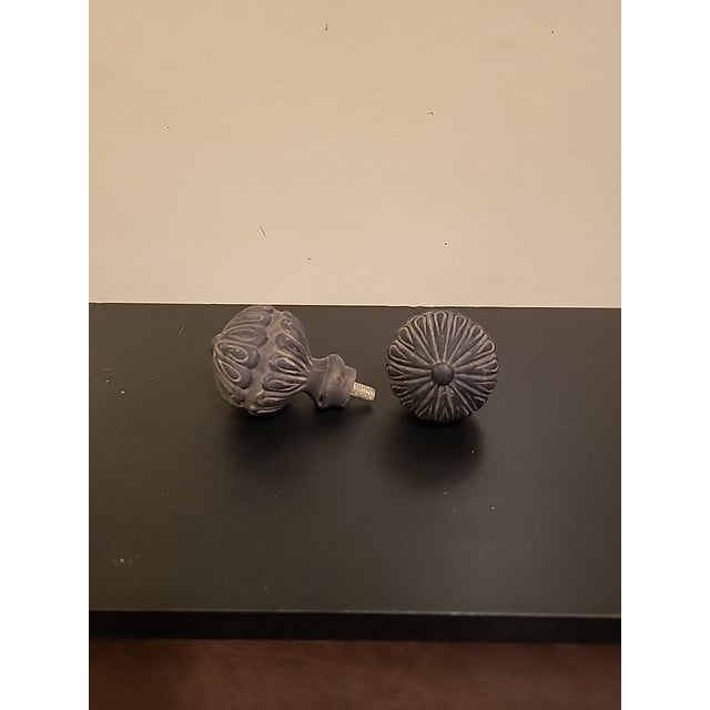 Pair antique 19th century solid cast bronze finials from a fence or gate post. Each measures 4" Heavy weight. Old rusted...