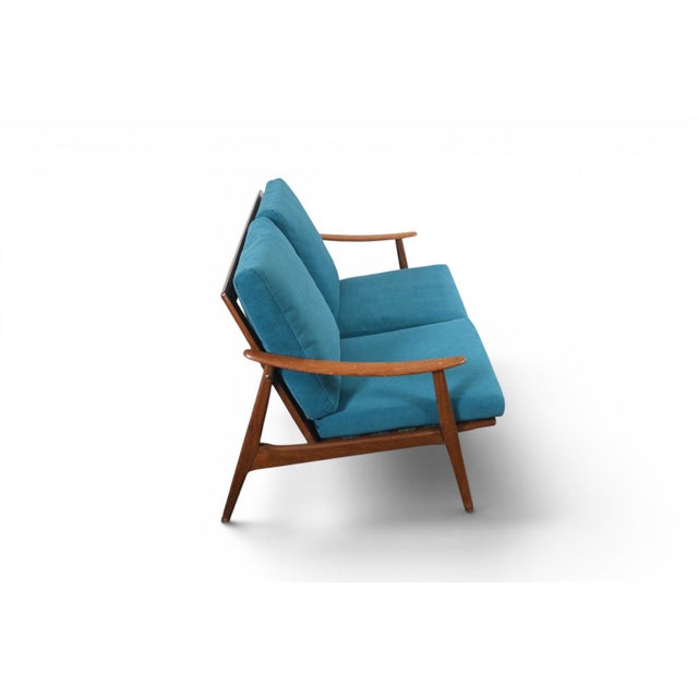 1960s Vintage Teak Framed Loveseat With Jewel Toned Cushions For Sale - Image 4 of 9