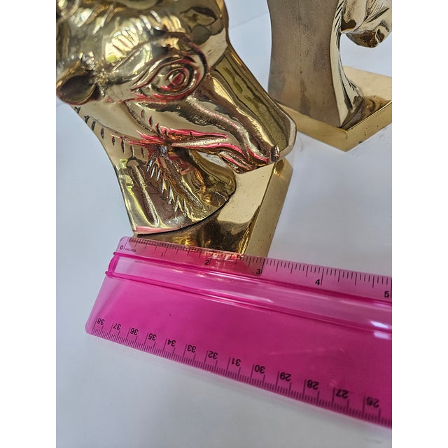 Gold Pair of Vintage Solid Brass Gazelle Bookends For Sale - Image 8 of 8