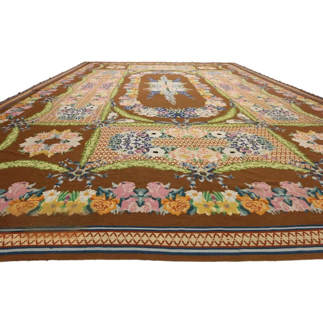 Rococo Late 19th Century Antique Portuguese Arraiolos Rug - 16'03 X 21'05 For Sale - Image 3 of 7