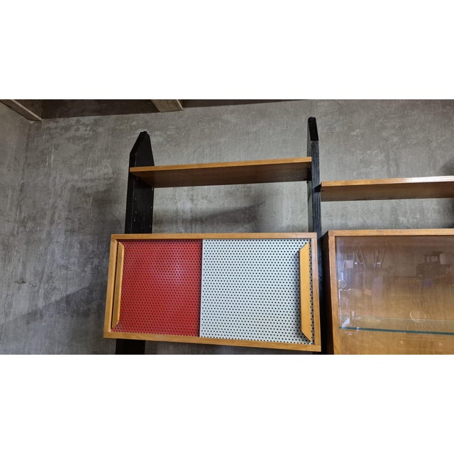 Vintage Czechoslovak Modular Wall Unit with Veneer Cabinets and Black Wooden Supports, 1970s For Sale - Image 6 of 13