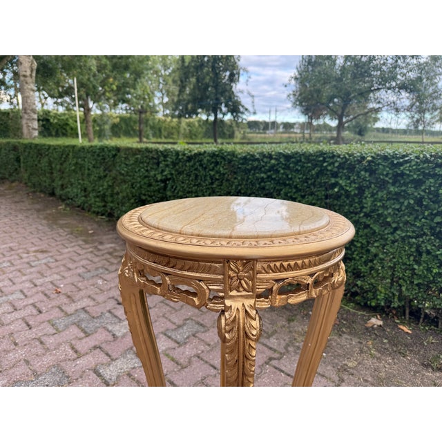 1970s French Louis XVI Gold Beech Marble Side Tables- Pair For Sale - Image 9 of 14