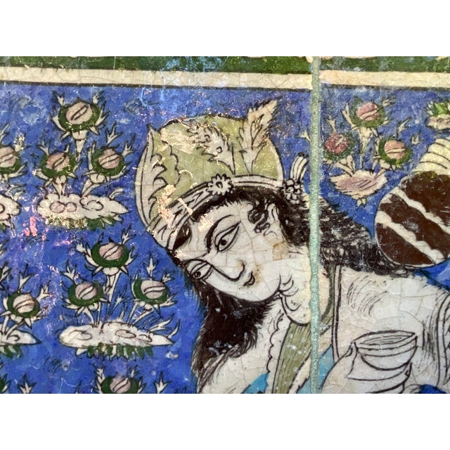 Exquisite Hand-Painted Persian Ceramic Tile Art -Framed Wall Hanging For Sale - Image 4 of 17