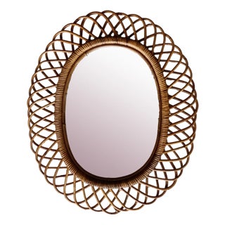 Tan Bamboo Mirror, 1950s For Sale