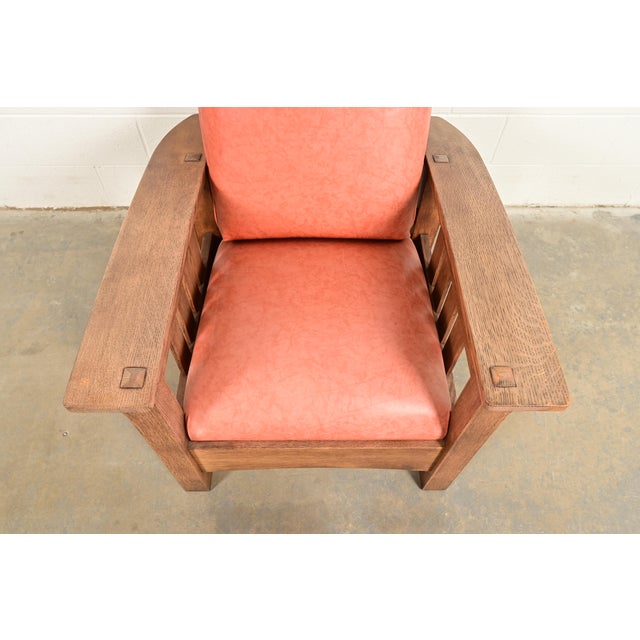 Stickley Mission Oak Arts & Crafts Reclining Morris Lounge Chair With Ottoman For Sale In South Bend - Image 6 of 13