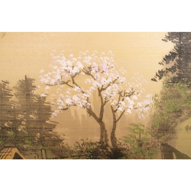1960s Shōwa Era Japanese Byobu Screen, "Spring Landscape" For Sale - Image 14 of 18
