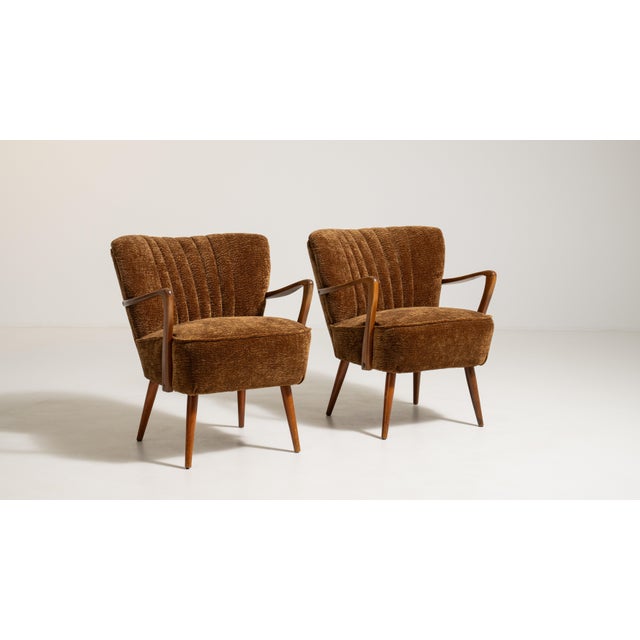 French Pair of Shellback Upholstered Armchairs, Antique, Denmark, Circa 1940 For Sale - Image 3 of 11