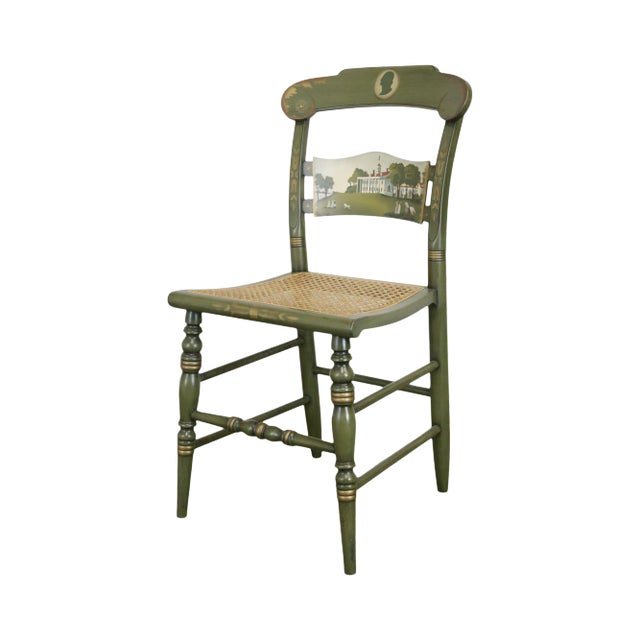 Hitchcock Green Painted George Washington Mount Vernon Cane Seat Side Chair (B) For Sale