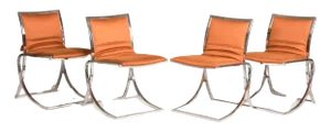 Orange Upholstery Chromed Steel Chairs, 1970s, Set of 4