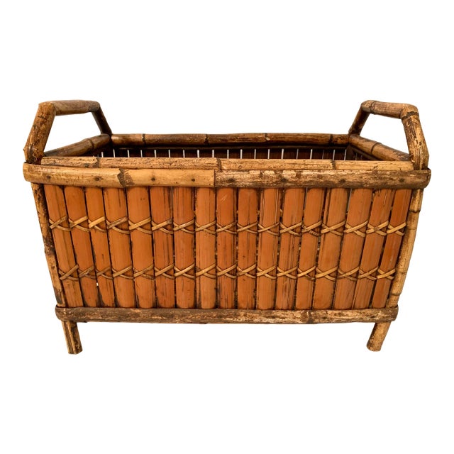 Vintage Boho Chic Bamboo Planter For Sale