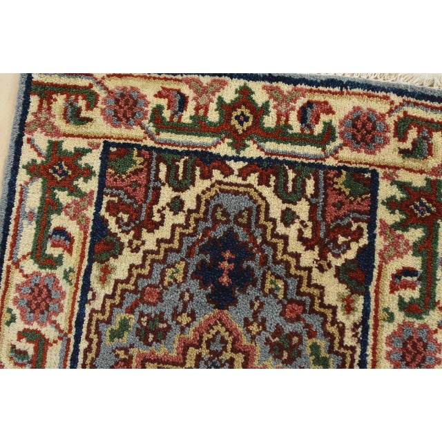 Heriz Rug 2′ X 3’1” Blue Wool Tribal Hand-Knotted Oriental Carpet For Sale - Image 4 of 8
