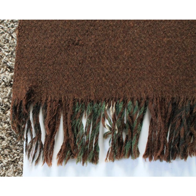 Vintage Army Green & Brown Plaid Wool Blanket For Sale - Image 14 of 15