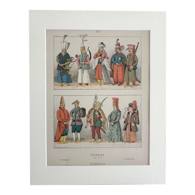 Antique 1925 Max Tilke 17th c. Turkish Costume Print in 11x14 Mat Ready to Frame For Sale