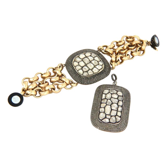 Suzy T Designs Diamond Silver Pendant Bracelet Set, 2 pieces For Sale