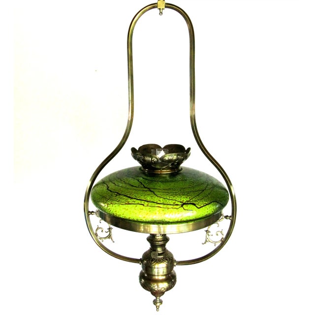 Antique Austrian Art Nouveau Lamp with Glass Shade For Sale - Image 9 of 9