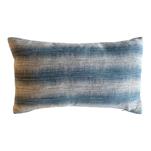 FirmaMenta Italian Blue and Natural Linen Striped Lumbar Pillow For Sale