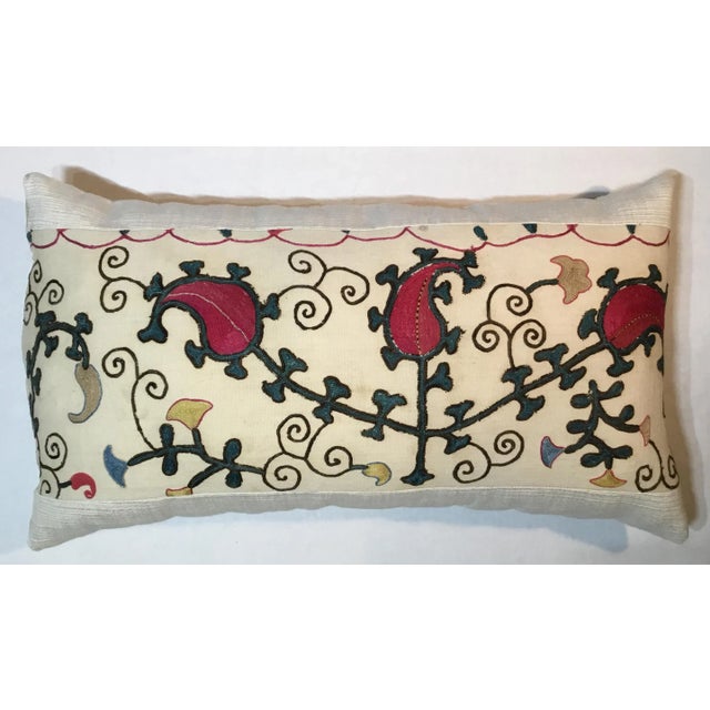 Beautiful pillow made of hand embroidery silk of vines and flowers, on cream color hand loom Background, quality cotton...