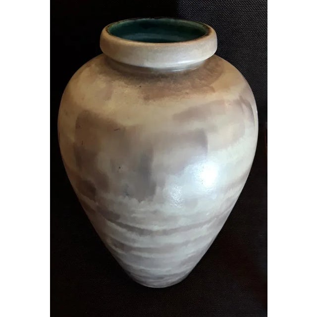 Large Vintage Germans-Plated Ceramic Vase with Beige-Brown Glaze from Ceramano, 1970s, in Very Good conditions. Designed...