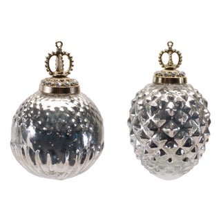 Glass Ornament Set of 2  3"D, 3.5"H For Sale
