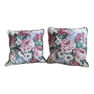 Vintage Schumacher Grandmillenial Chintz Floral Decorative Throw Pillows - a Pair For Sale