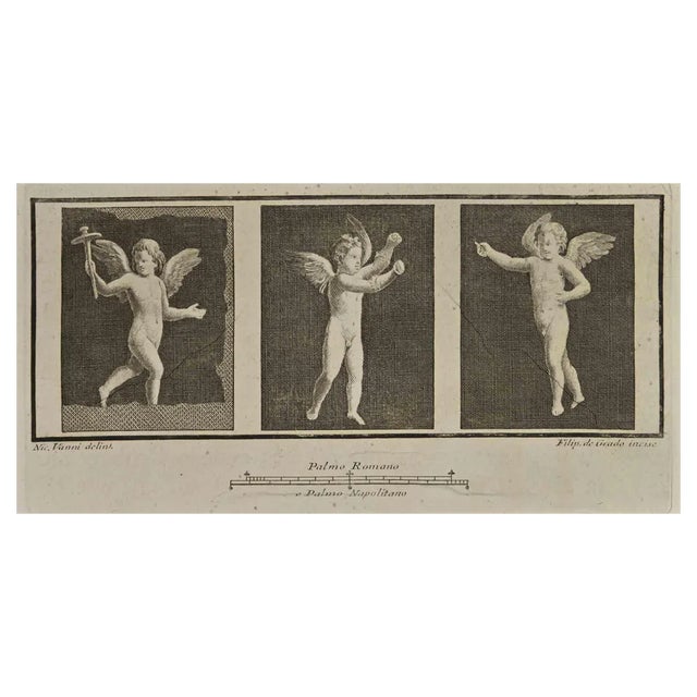 Filippo de Grado, Cupid in Pompeian Fresco, Etching, 18th Century For Sale