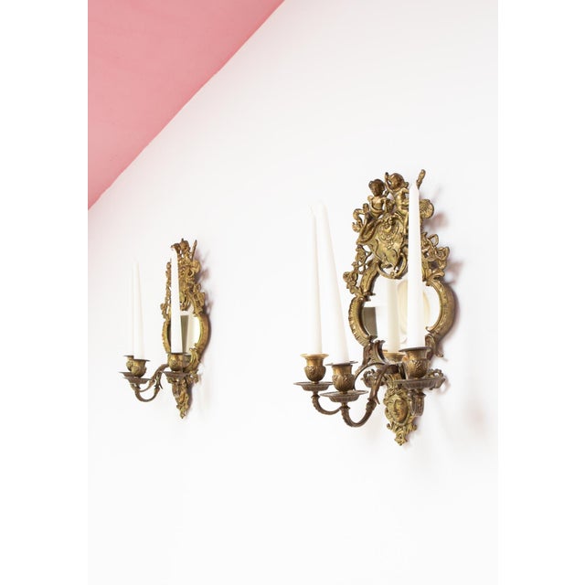 French Wall Candleholders with Mirror, 1880, Set of 2, in Very Good conditions. Designed before 1890