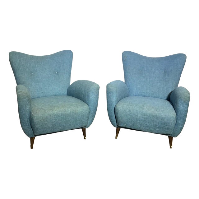 Mid-Century Blue Armchairs from Isa Bergamo, 1950s, Set of 2 For Sale