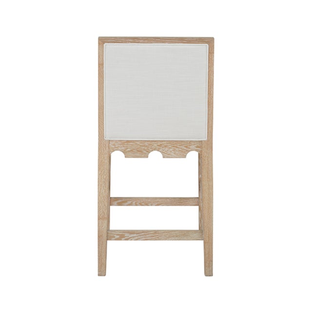 Worlds Away Matthew Izzo Home - Lanister Cerused Oak Square Back Counter Stool With White Performance Linen Back & Seat For Sale - Image 4 of 6