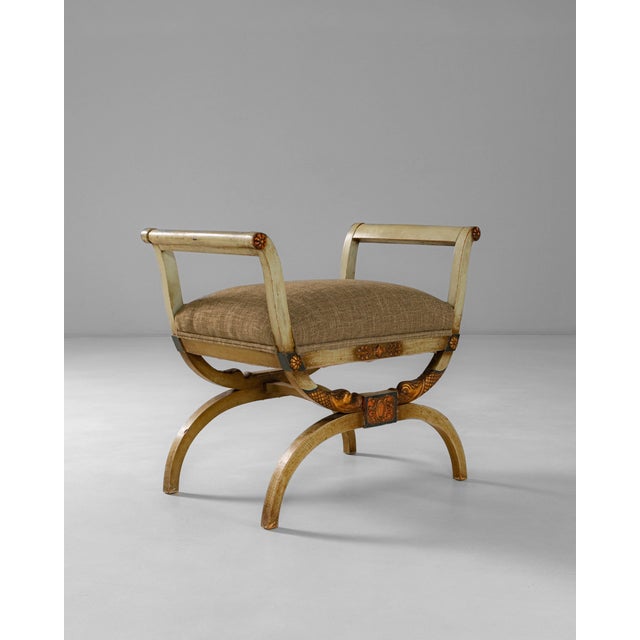1920s Italian Neoclassical Curule Stool With Upholstered Seat For Sale - Image 4 of 18