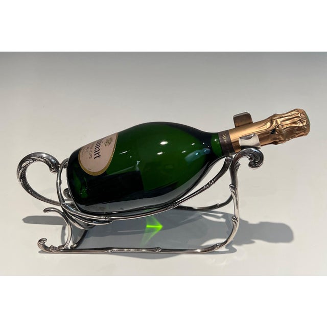 Art Nouveau Silver-plated metal sled bottle holder. French work. Circa 1930 For Sale - Image 3 of 12