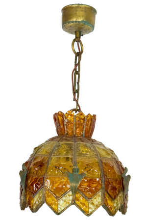 Brutalist Hammered Glass Chandelier from Longobard, Italy, 1970s