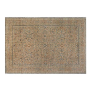 Antique Persian Kirman Orange, Beige and Blue Hand Knotted Wool Rug For Sale
