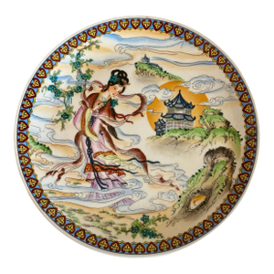 Vintage Chinoiserie Decorative Porcelain Wall Plate Chang'e the Chinese Moon Goddess