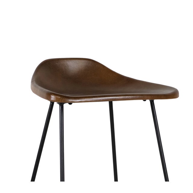 2020s Matthew Izzo Home Tackshop Leather Seat and Iron Base Counter Stool For Sale - Image 5 of 6