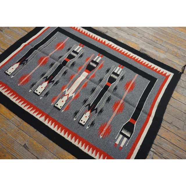 1940s Gray Tribal Geometric Vintage American Navajo Yei Rug 2'10" × 3'10" Flatweave Wool Carpet For Sale - Image 10 of 18