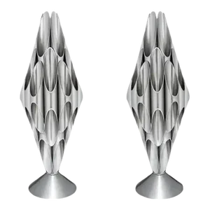 Pair of 21st Century Design Line Hollywood Regency Space Age Accent Table Sculpture Lamps in Chrome