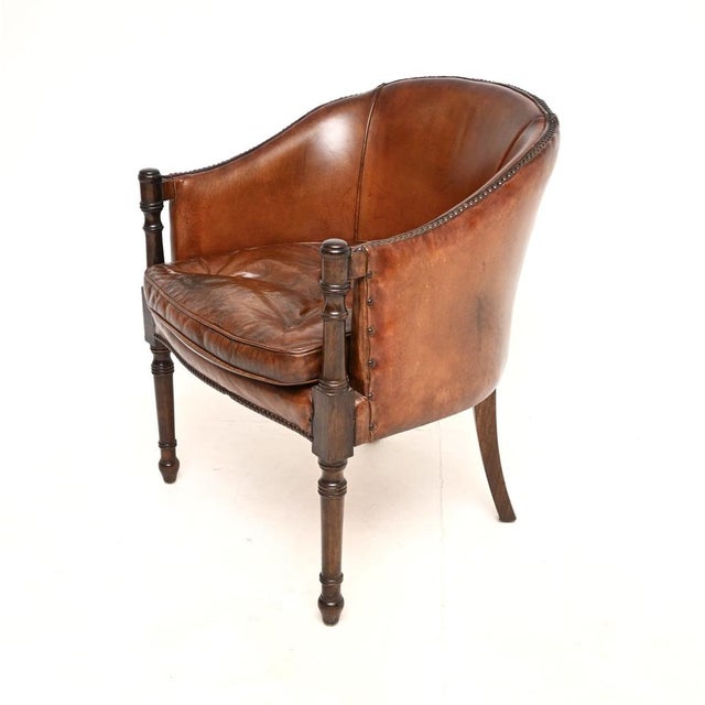 1930s Vintage Georgian Style Leather Armchair, 1930 For Sale - Image 5 of 11