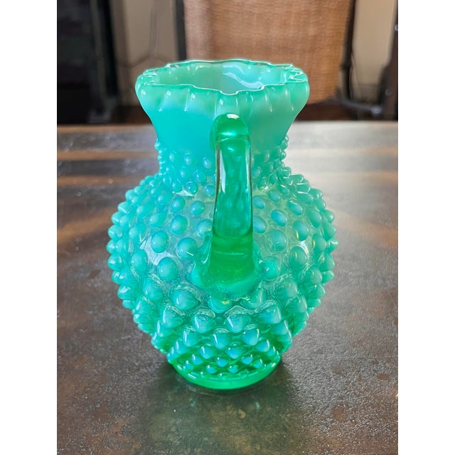 1940s Vintage Fenton Hobnail Uranium Glass Pitcher For Sale - Image 5 of 9