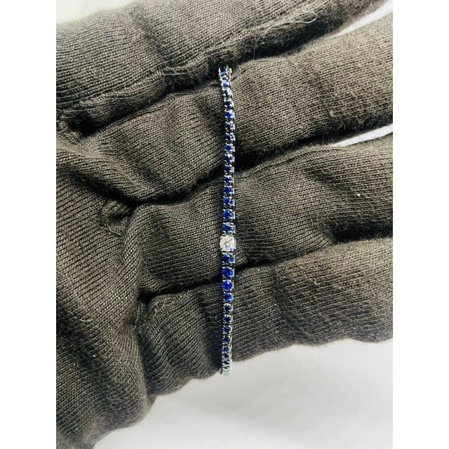 Blue Elegant 18k Gold Blue Sapphire 2.74ct & Diamond 0.45ct Bracelet For Sale - Image 8 of 10