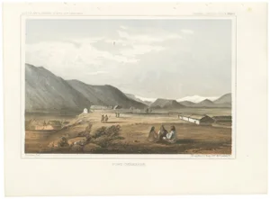 Fort Okinakane, Tinted Lithograph from the Pacific Railroad Survey, 1856, Print
