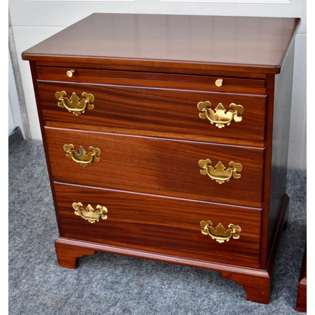 Brown Vintage Pair Mahogany Nightstands Chippendale Chests With Pull Out For Sale - Image 8 of 18