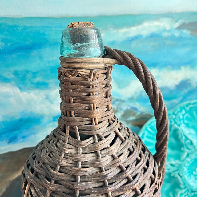Wood Antique Wicker Wrapped Demijohn Bottle For Sale - Image 7 of 8