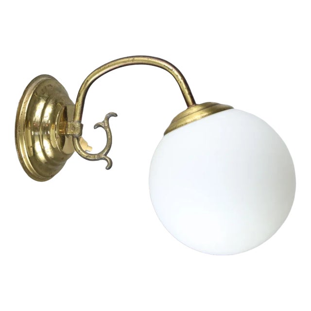 Mid-Century Brass and Opaline Sconce For Sale