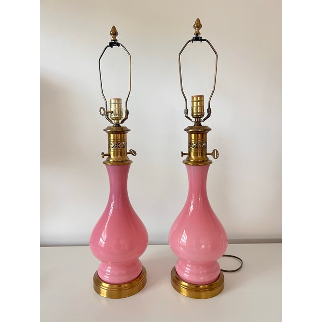 Pair of Rare Pink Murano Glass Lamps - Cenedese Mid 20th Century For Sale In Kansas City - Image 6 of 12