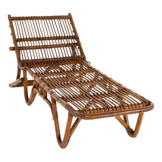 Mid-Century Italian Chaise Lounge in Rattan, 1950s For Sale