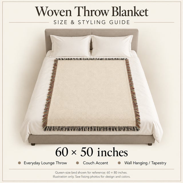 Not Yet Made - Made To Order Arts & Crafts Woodland Hares Botanical Woven Throw Blanket – Indigo Blue & Sage, 60 × 50 For Sale - Image 5 of 5