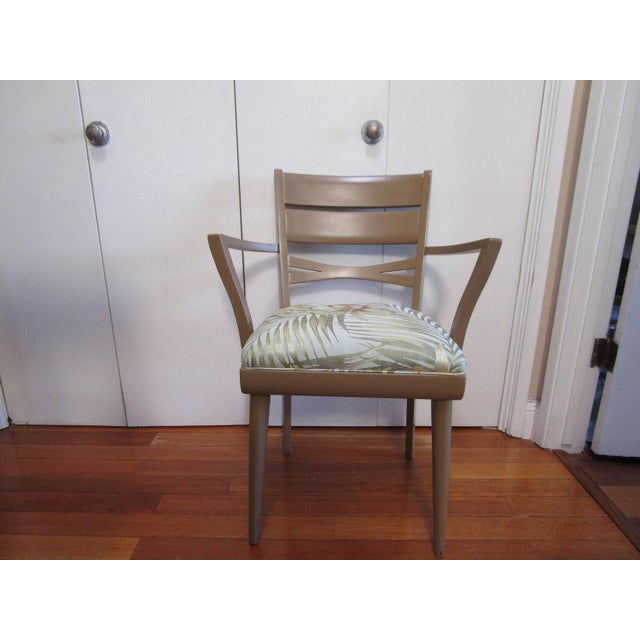 1950s Heywood Wakefield Style Unmarked Painted Mid-Century Modern Armchair in Orchid Pattern Silk For Sale - Image 4 of 7